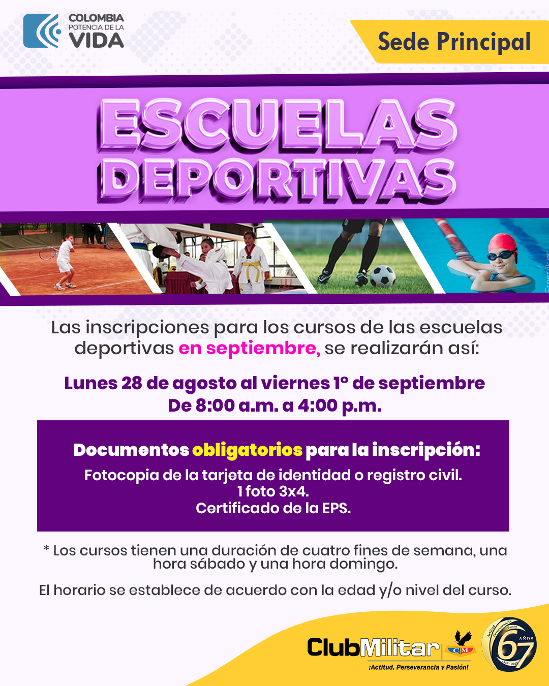 Escuelas de deportes periodo septiembre, Sede Principal